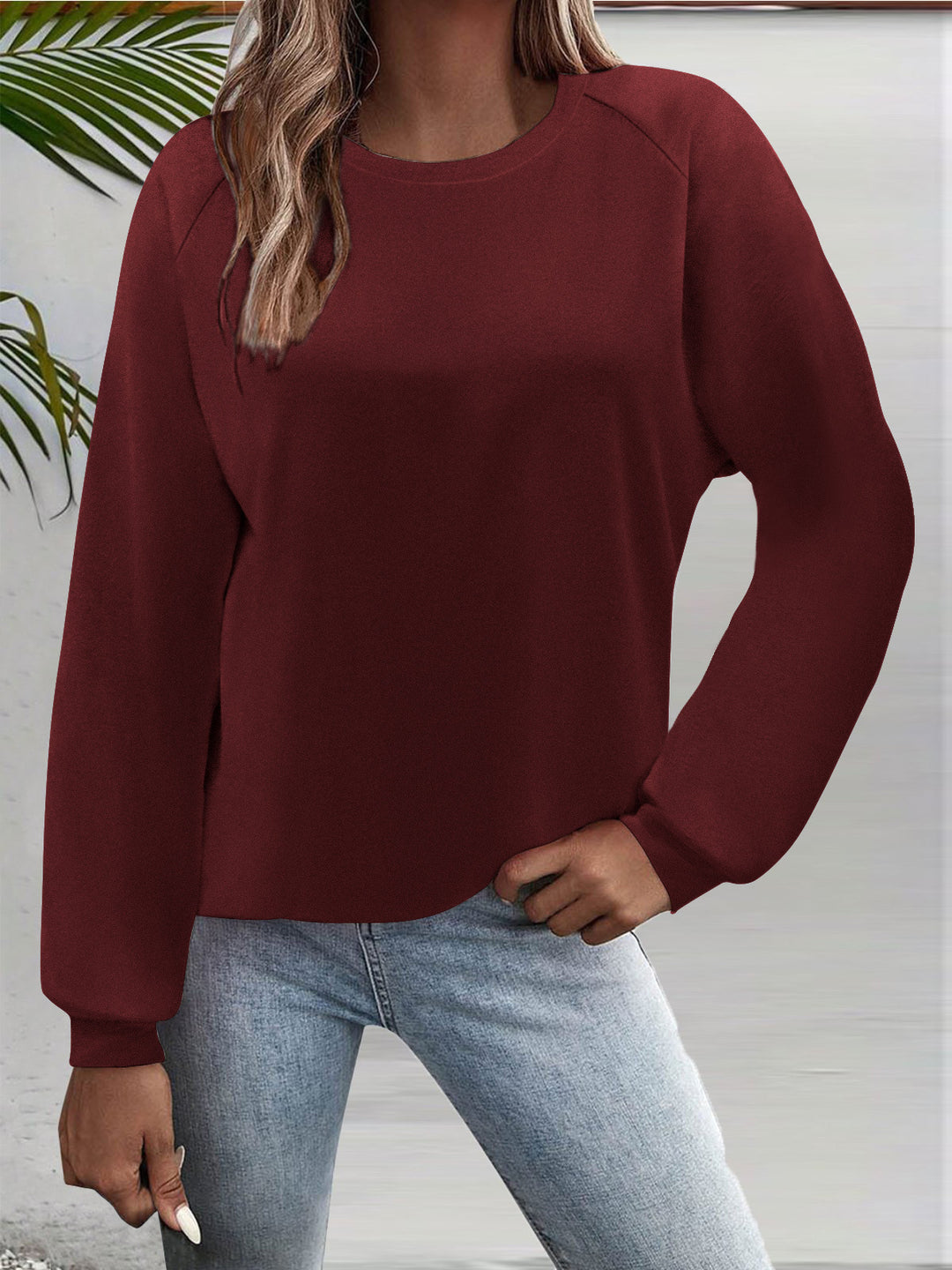 Damen Freizeit Rundhalsausschnitt Sweatshirt mit Raglanärmeln und elastischen Bündchen Drune