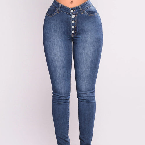 Damen Hochtaillierte Shaping-Skinny-Jeans mit sichtbarer Knopfleiste Drune