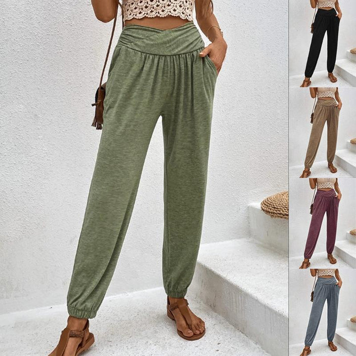 Damen lässige Freizeithose mit hohem Bund und bequemen Gummizug Drune