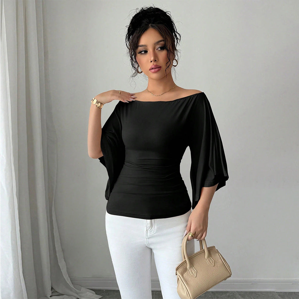 Damen elegantes Off-Shoulder-Top mit weiten Ärmeln und figurformender Passform Drune