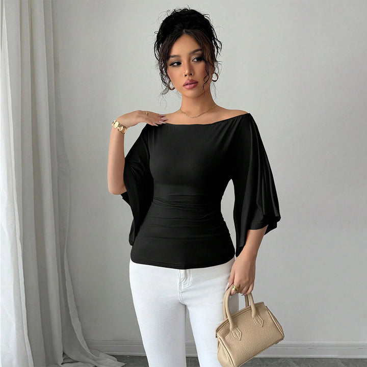 Damen elegantes Off-Shoulder-Top mit weiten Ärmeln und figurformender Passform Drune