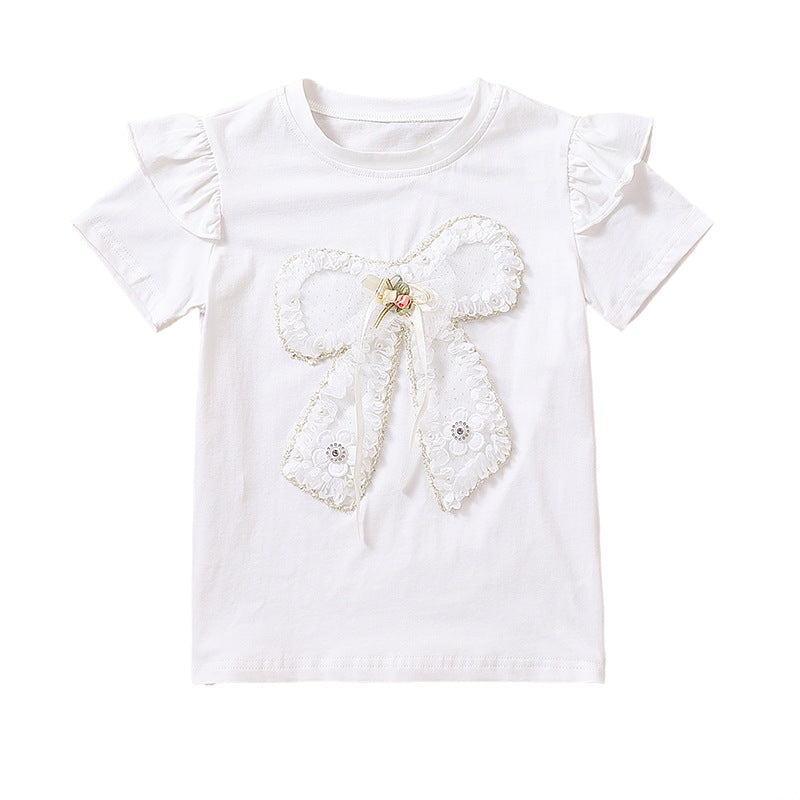 Mädchen T-Shirt mit romantischem Schleifenmotiv und Rüschendetails Drune
