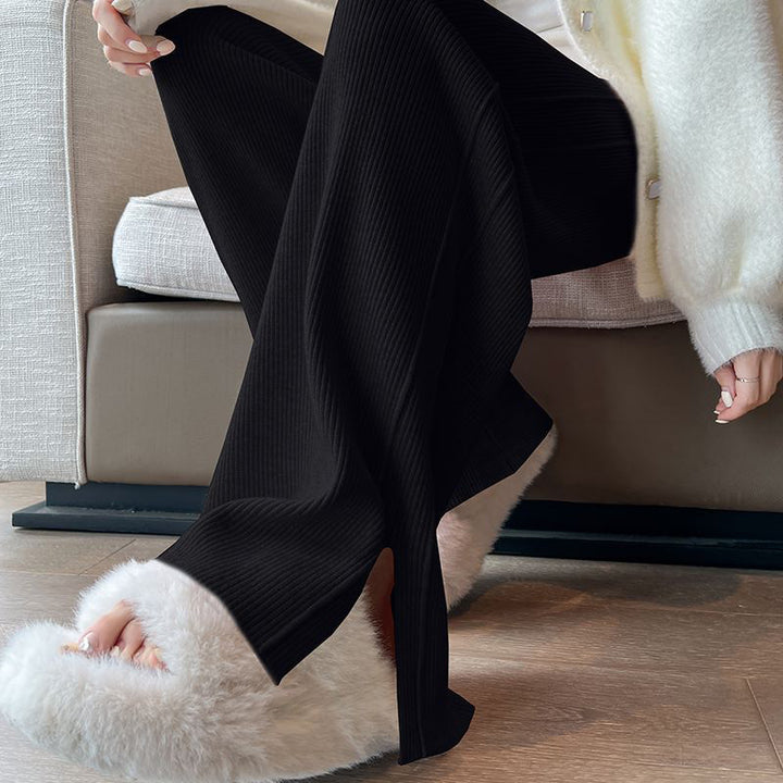 Damen Modische Rippstrick-Hose mit seitlichen Schlitzen Drune