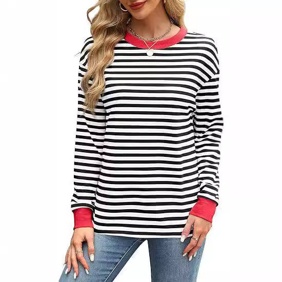 Damen Lässiger Streifenpullover mit Rundhalsausschnitt Drune