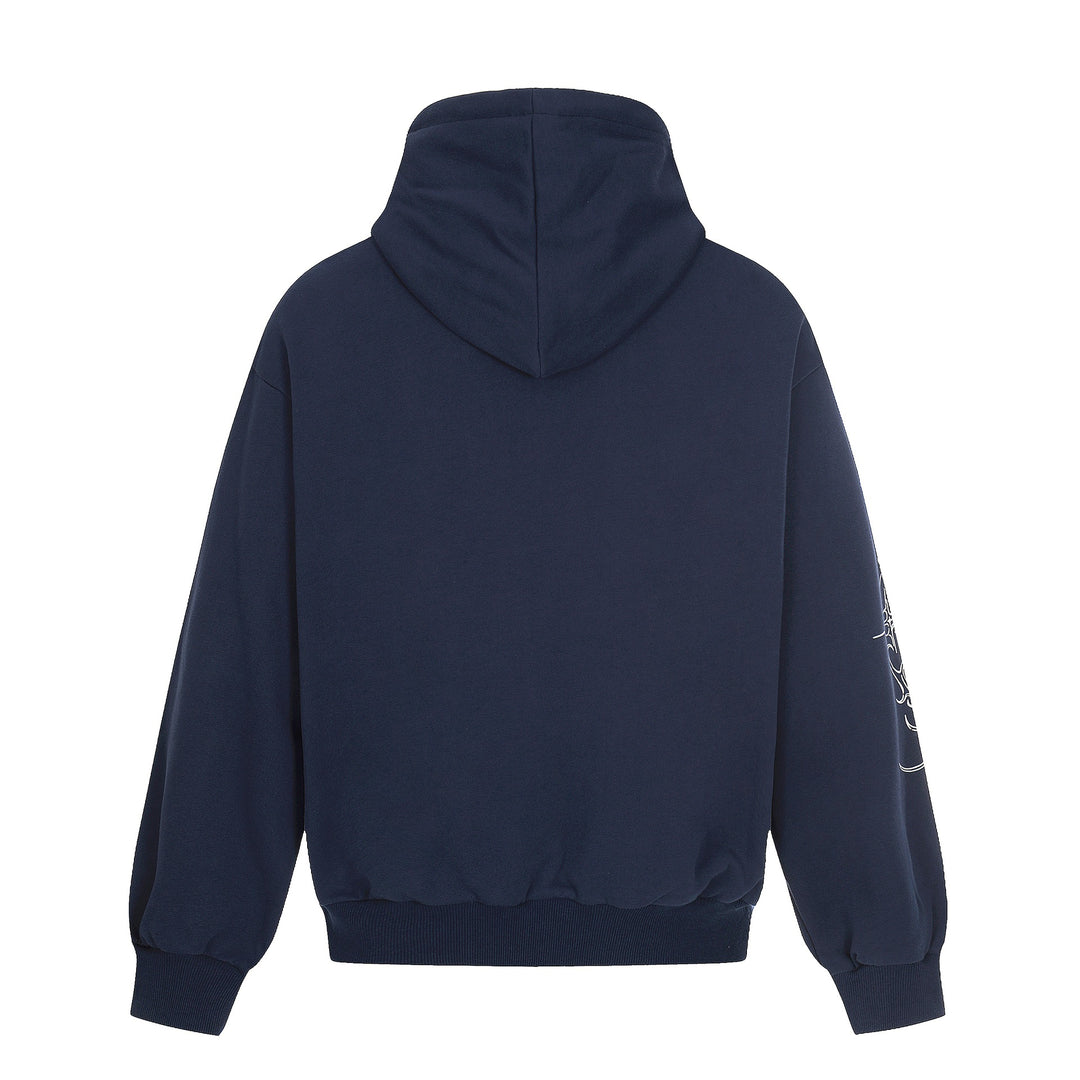 Herren Oversize Kapuzenpullover mit ornamentalem Kreuz‑Print und Nieten Drune