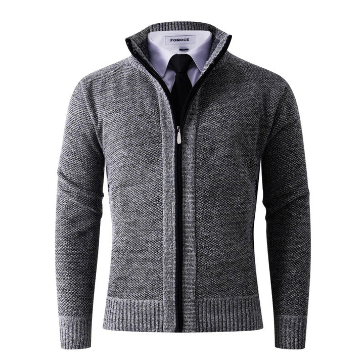 Herren stylische Strickjacke mit hohem Kragen und praktischen Taschen Drune