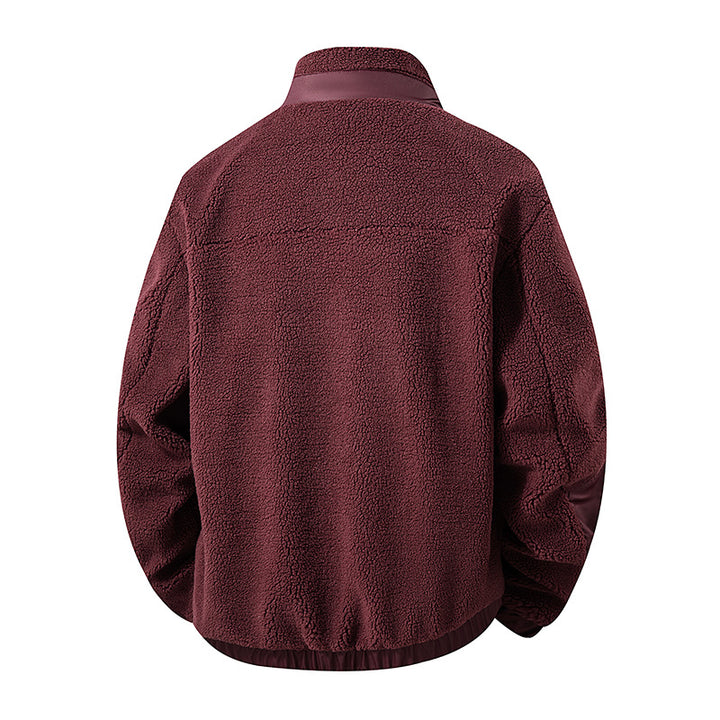 Herren Oversize Teddy-Fleecejacke mit Kontrast-Nylonbesätzen und Stehkragen Drune