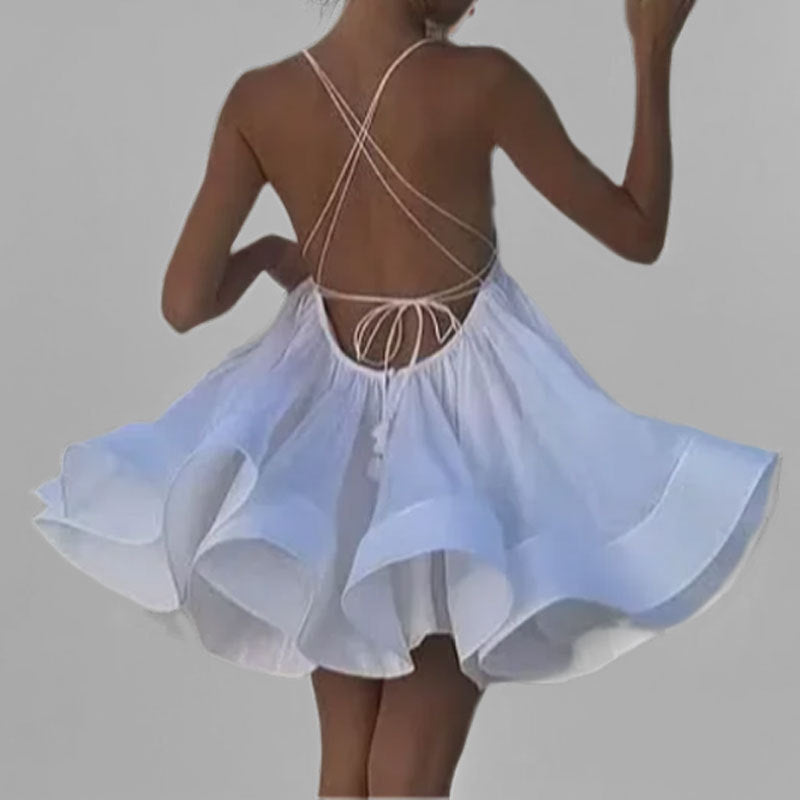 Damen Sommerkleid mit tiefem V-Ausschnitt und verspieltem Saum Drune