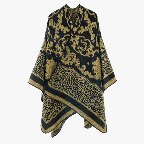 Damen Jacquard‑Wollmix Capeponcho mit Barock‑ und Animalmuster Drune