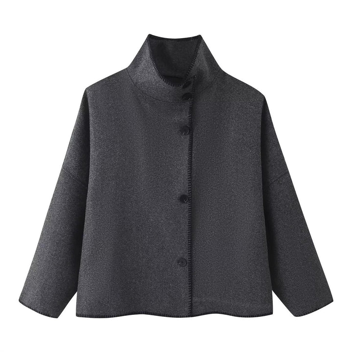 Damen Kurzer kastiger Mantel‑Cape mit Stehkragen und Kontrast‑Ziernaht Drune