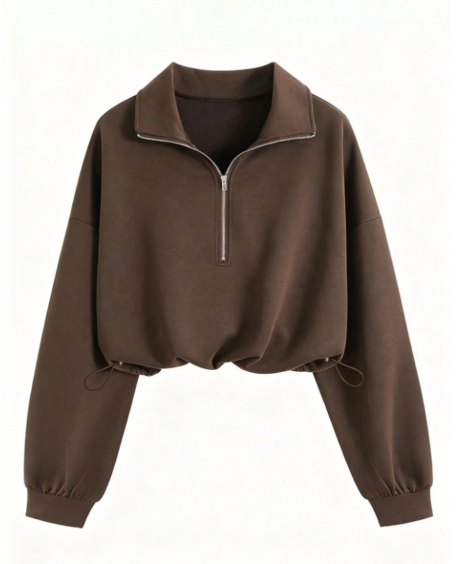 Damen Kurz geschnittenes Halbzip-Sweatshirt im Oversize-Schnitt mit Tunnelzug Drune