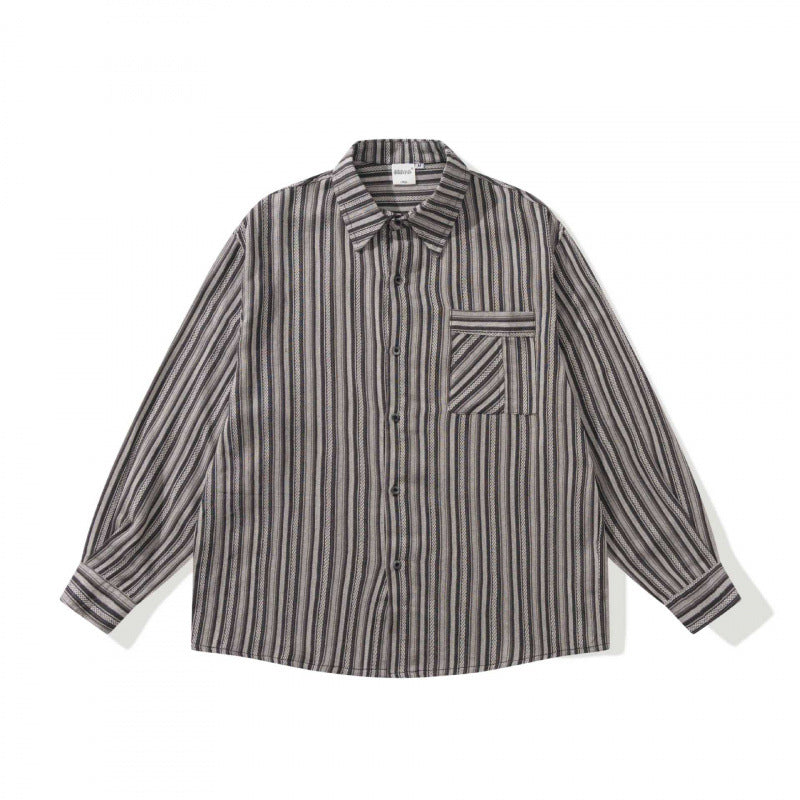 Unisex Oversize-Langarmhemd mit vertikalem Streifenmuster und Brusttasche Drune