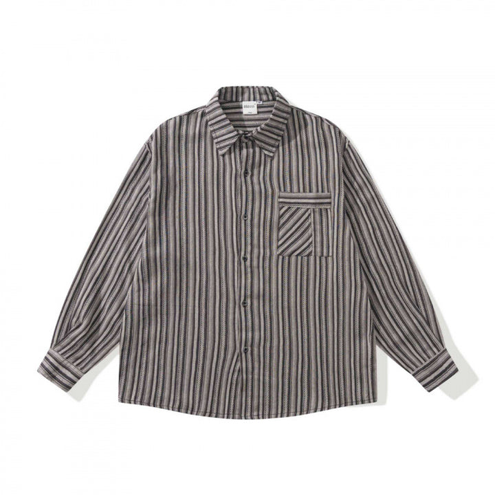 Unisex Oversize-Langarmhemd mit vertikalem Streifenmuster und Brusttasche Drune
