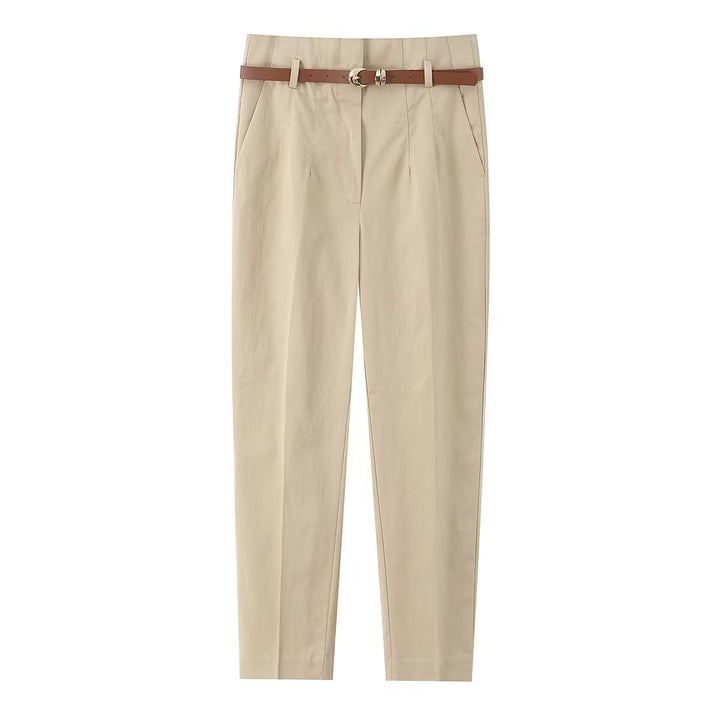 Damen elegante Chinohose mit praktischen Taschen und modischem Gürtel Drune