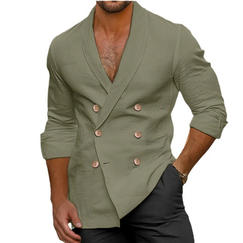 Herren eleganter Leinenblazer im doppelten Knotendesign Drune