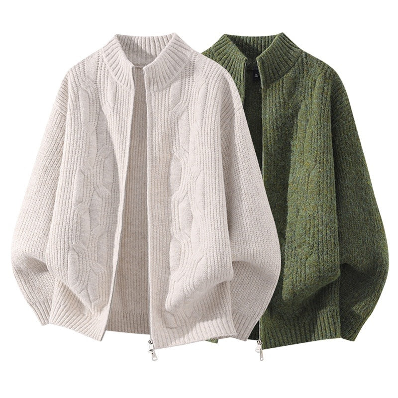 Damen Weicher Oversize‑Zopfmuster‑Cardigan mit Stehkragen & Zwei‑Wege‑Reißverschluss Drune