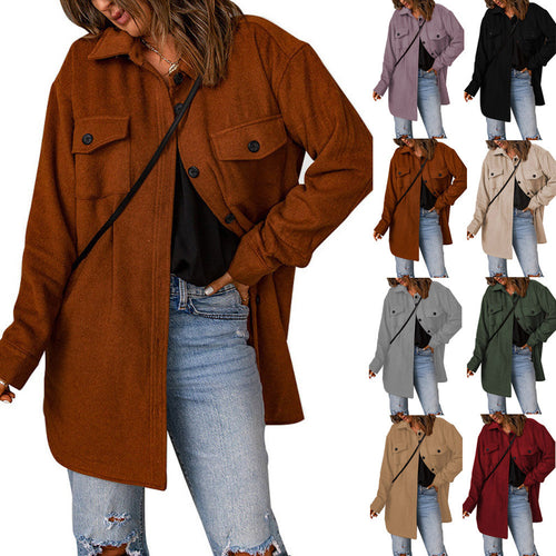 Damen Übergröße Hemdblusenjacke mit Taschen und lässigem Schnitt Drune