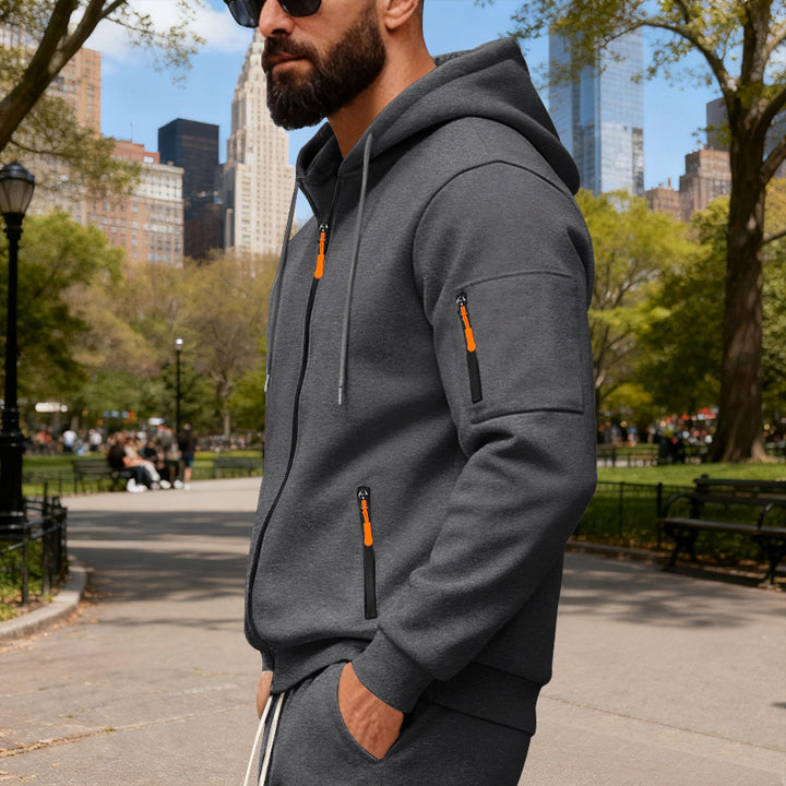 Herren Sportliche Zip-Hoodie mit innovativen Reißverschlusstaschen Drune