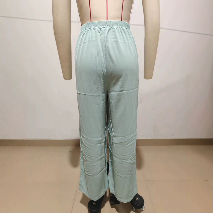 Damen Leichte Satin-Palazzohose mit hohem elastischem Bund und Kellerfalten Drune
