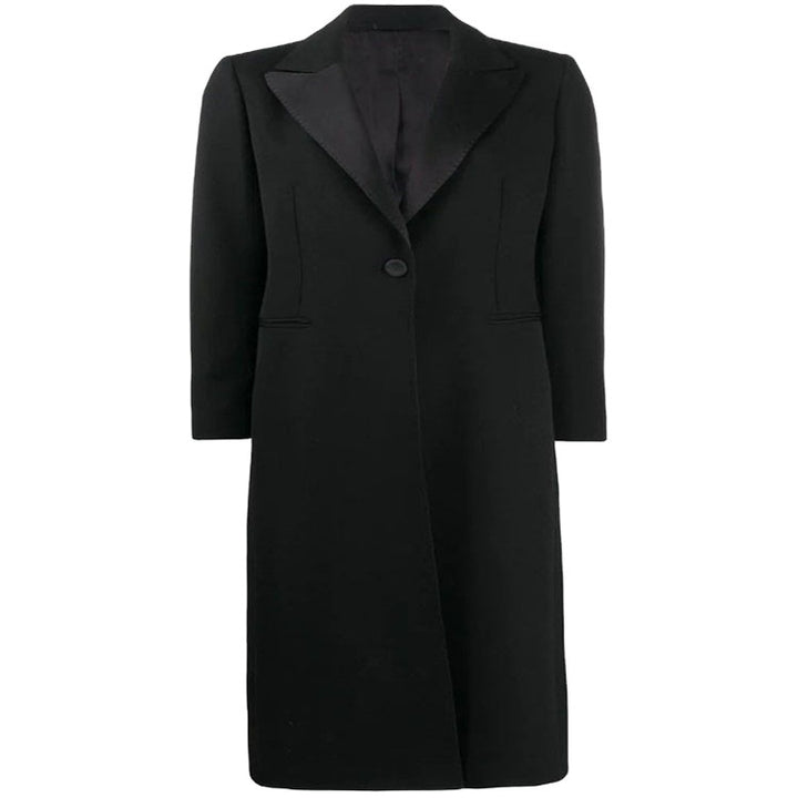 Damen Eleganter Einreihiger Longmantel im Smokingschnitt mit schmalem Revers und Satinbesatz Drune