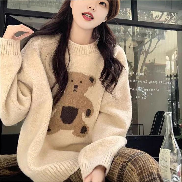 Damen Strickpullover mit bärigem Motiv Drune