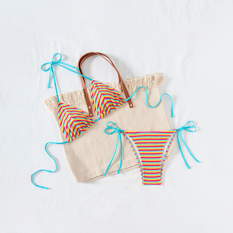 Damen Triangel-Bikini mit verspieltem Streifenmuster Drune