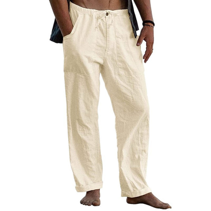 Herren lockere Leinenhose mit Gummibund und aufgesetzten Seitentaschen Drune