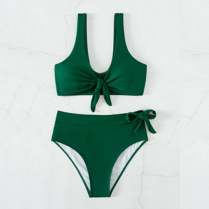 Damen Hochtaillierter Bikini mit modischem Knoten und unterstützendem Top Drune