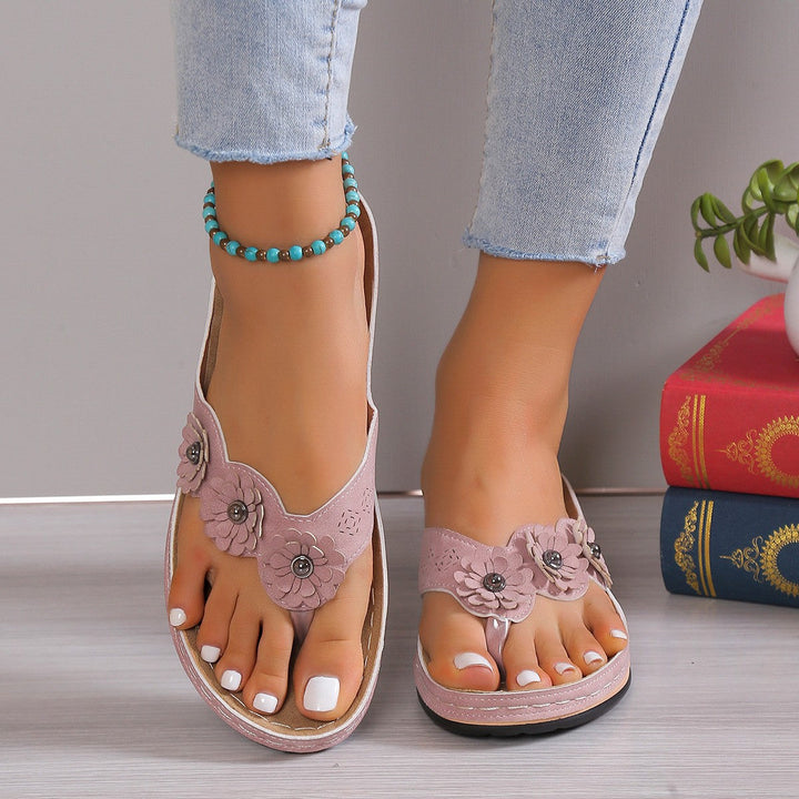 Damen Zehentrenner-Sandalen mit floralem Design und rutschfester Sohle Drune