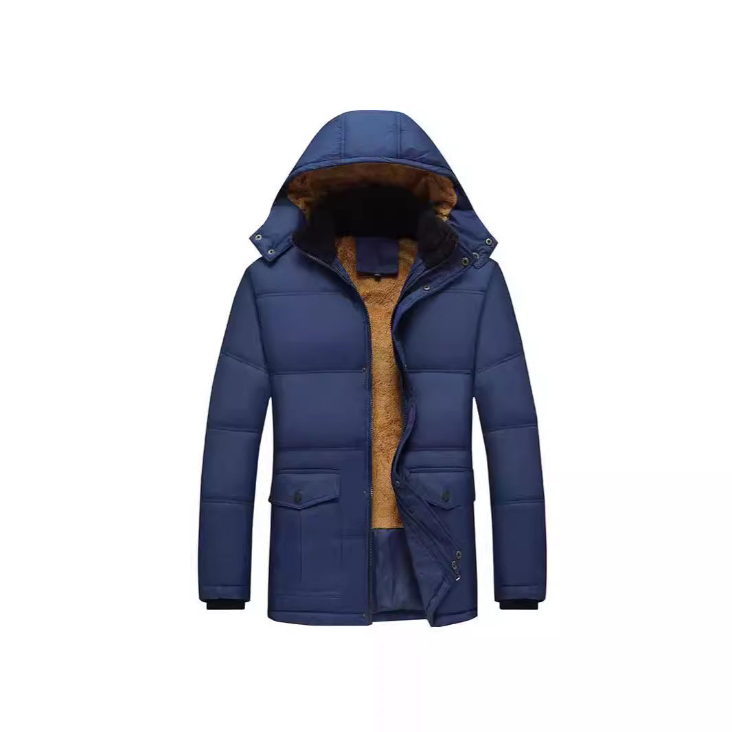 Herren Langer Thermoisolierter Steppparka mit Teddy-Innenfutter, Kapuze und Klappentaschen Drune