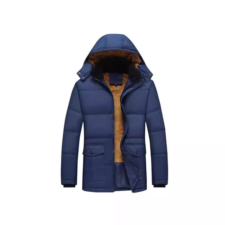 Herren Langer Thermoisolierter Steppparka mit Teddy-Innenfutter, Kapuze und Klappentaschen Drune