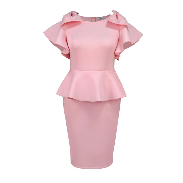 Damen elegantes Kleid mit voluminösen Rüschensäumen und charmanten Perlenakzenten Drune