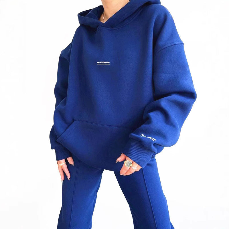 Damen Bequemer Oversized Hoodie mit Kängurutasche und modernem Schriftzug Drune