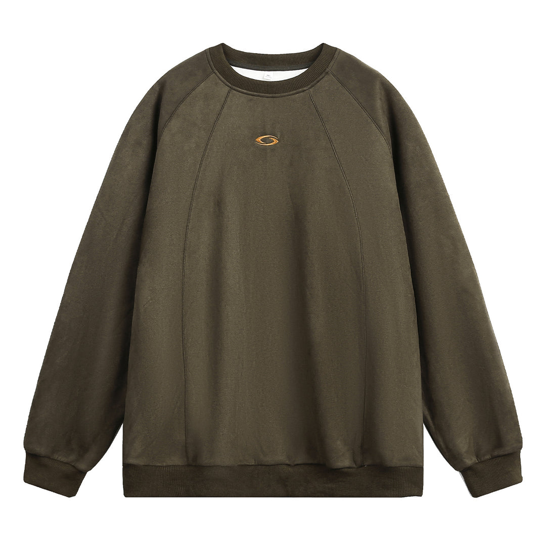 Unisex Oversize Rundhals-Sweatshirt mit Raglanärmeln, dekorativen Nahtpanelen und minimalistischer Logo-Stickerei Drune