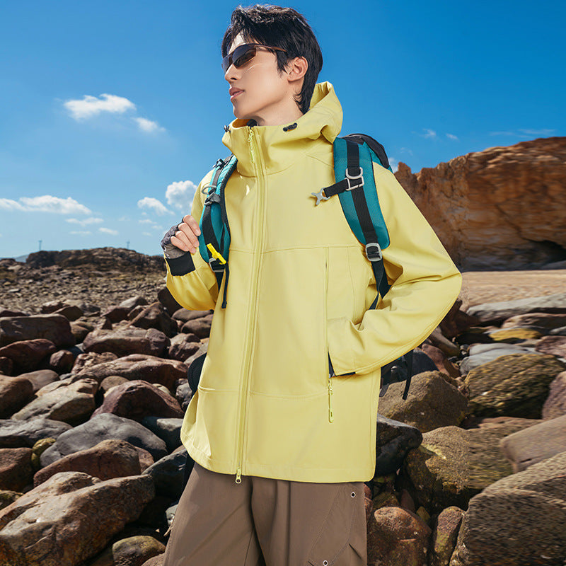 Herren Softshell-Outdoorjacke mit Kapuze, winddicht und wasserabweisend Drune