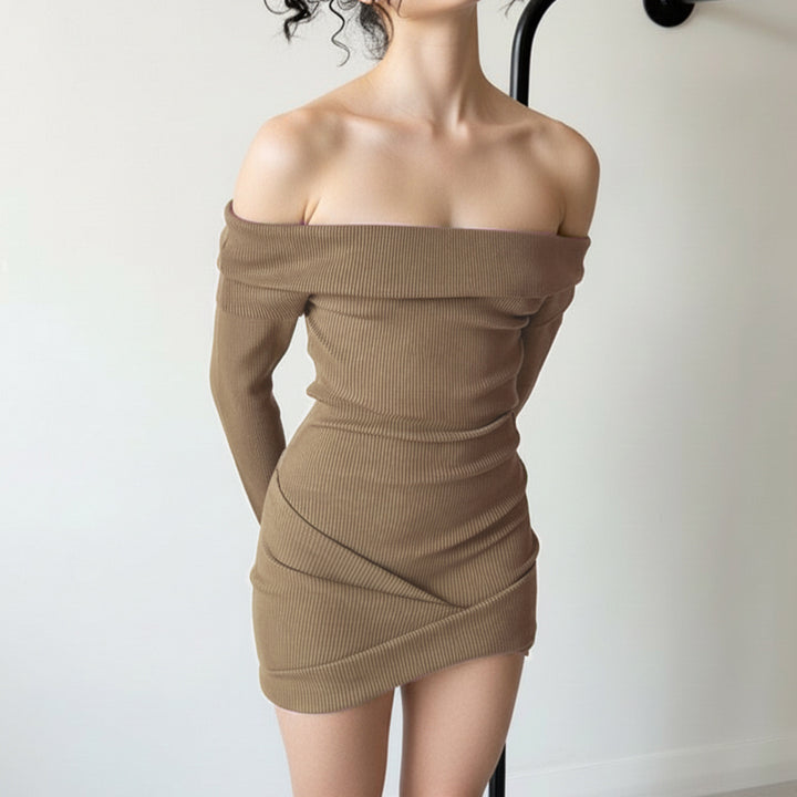 Damen Wickelkleid mit schulterfreiem Design und engem Schnitt Drune