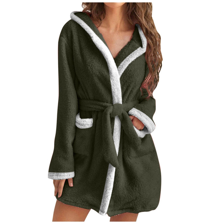 Damen kuscheliger Fleece-Bademantel mit Kapuze und Taschen Drune