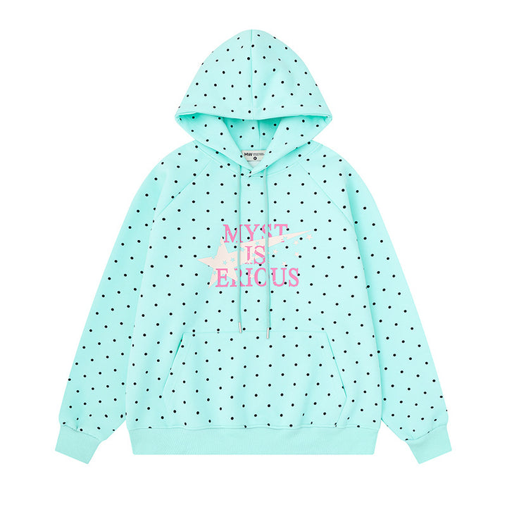Damen Oversize-Kapuzenpullover mit Polka-Dot-Allover, Kängurutasche und Stern-Grafik Drune