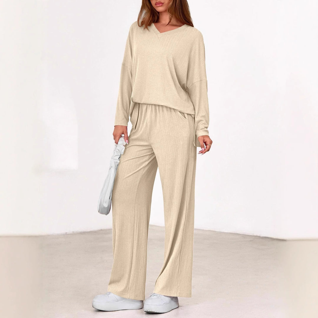 Damen elegantes und lässiges V-Ausschnitt Lounge-Set Drune