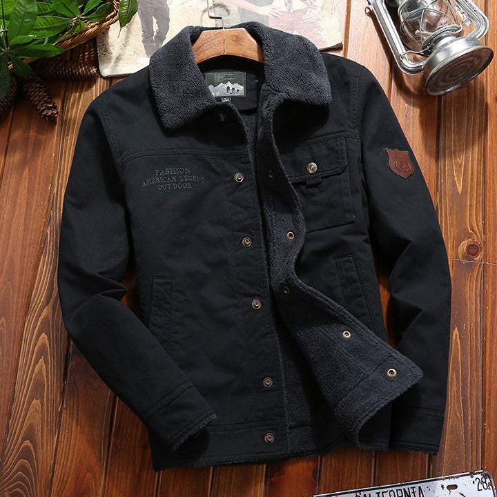 Herren nan robuste Canvas-Arbeitsjacke mit komplettem Sherpa-Innenfutter, verdeckter Druckknopfleiste und funktionalen Brust- und Eingrifftaschen Drune