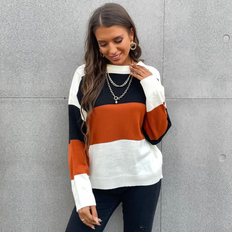 Damen Lässiger Strickpullover mit Farbblock-Design Drune