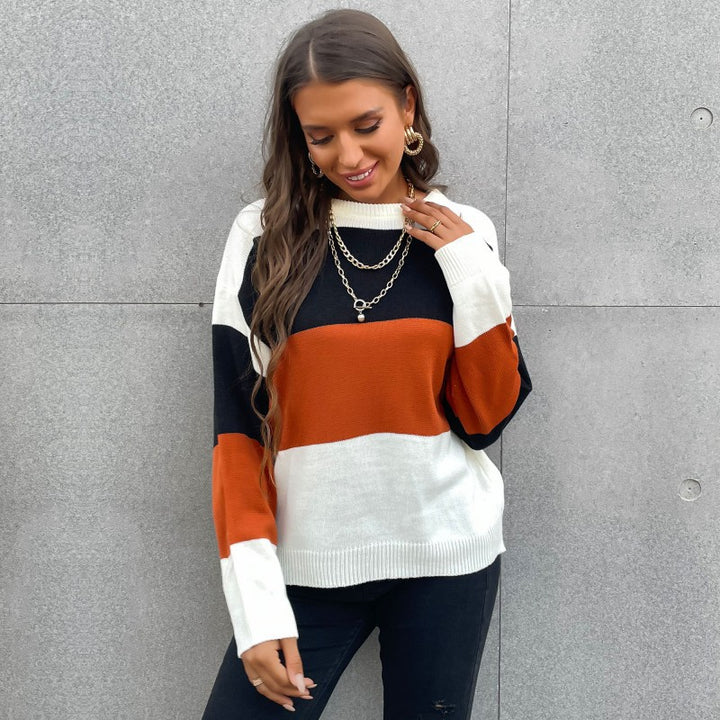 Damen Lässiger Strickpullover mit Farbblock-Design Drune