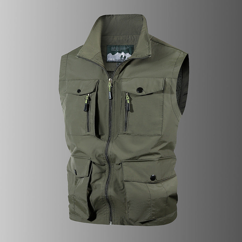 Herren Multifunktions-Outdoorweste mit Mehrfachtaschen und Stehkragen Drune