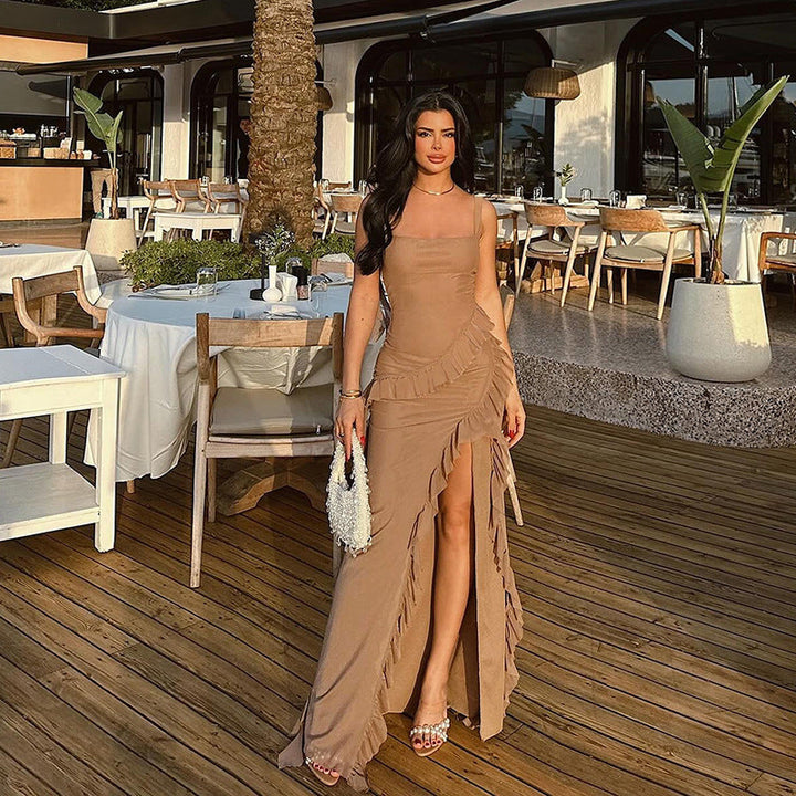 Damen Maxikleid mit seitlichem Schlitz und asymmetrischem Schnitt Drune