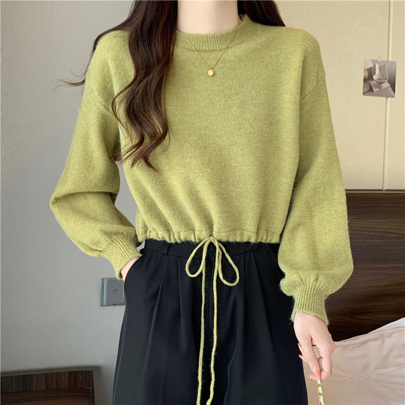 Damen lässiger Pullover mit Kordelzug und voluminösen Ärmeln Drune