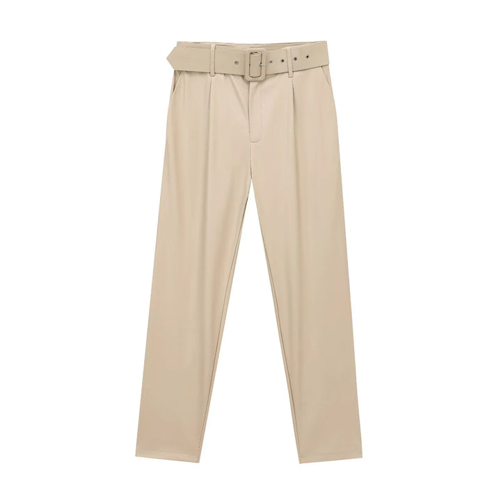 Damen nan taillierte Highwaist-Hose mit Bundfalten, schmal zulaufendem Bein und breitem Ziergürtel Drune