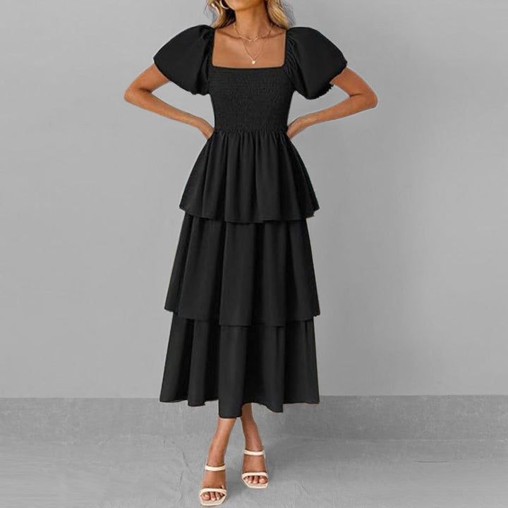 Damen Maxikleid mit bezauberndem Stufen-Look und Puffärmeln Drune