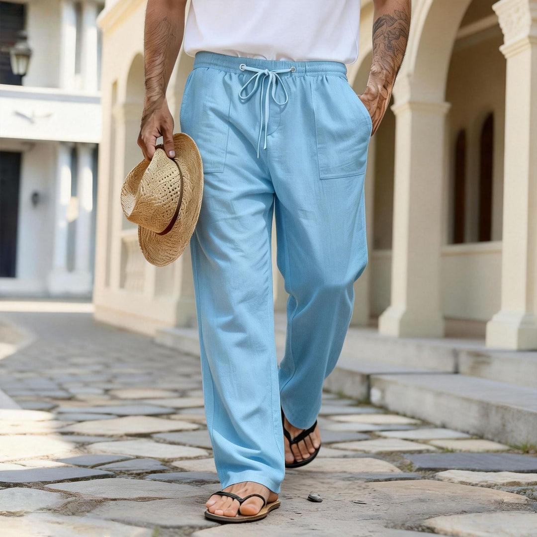 Herren leichte Leinenhose mit elastischem Bund und Kordelzug Drune