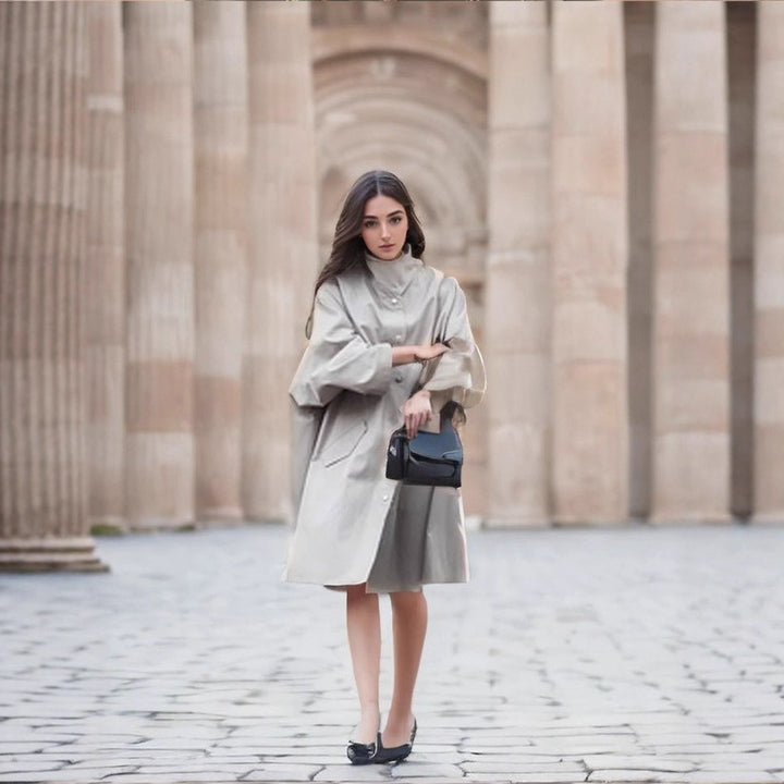 Damen Oversized Trenchcoat mit minimalistischen Knopfdetails Drune