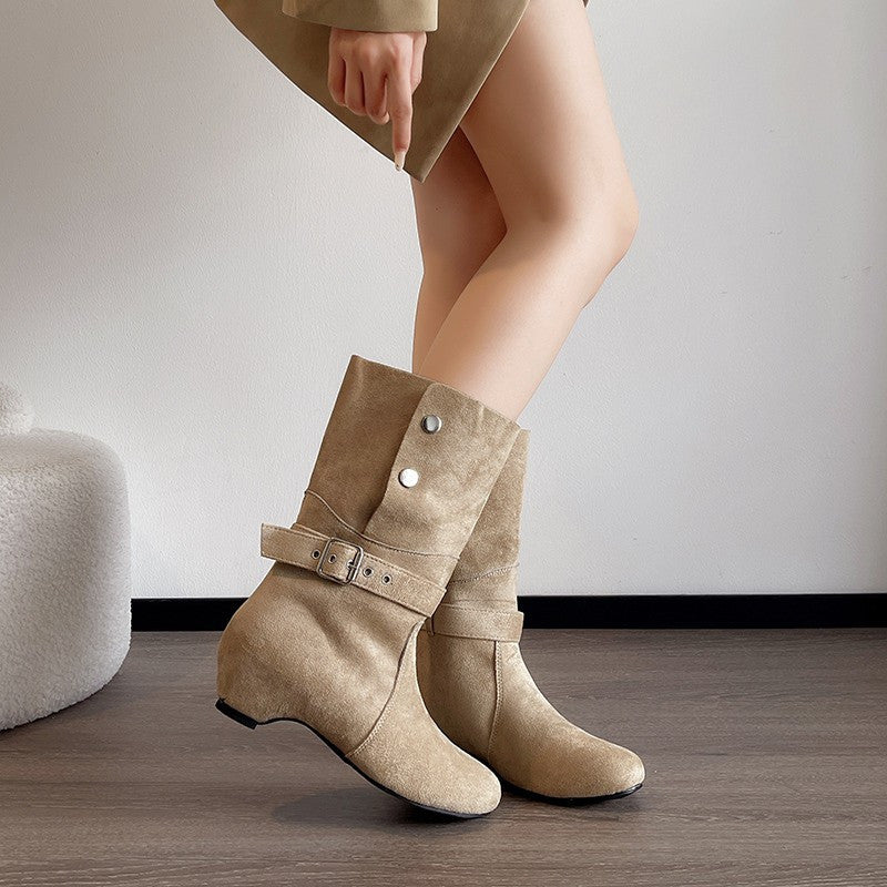 Damen Elegante Stiefeletten mit modischer Schnalle Drune